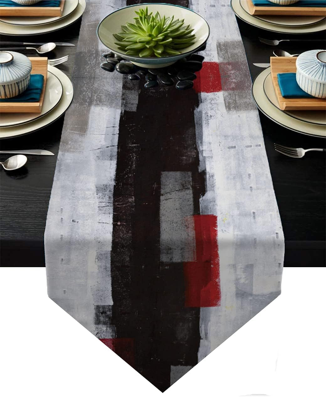 Blue and Grey Table Runner,Abstract Modern Art Burlap Table Runners for Table Dresser Runner Farmhouse Style for Dinner Party Holidays Home Decoration (Blue Grey, 13"X 71")