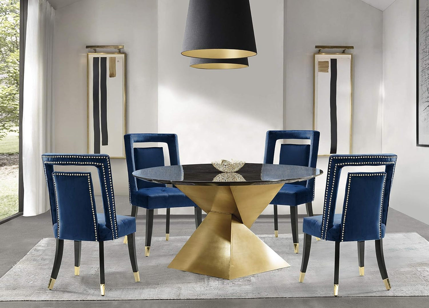 Elsie Dining Side Chair Velvet Upholstered Nailhead Trim Seat Espresso