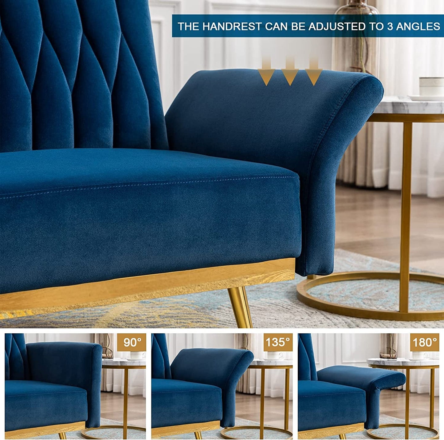 Adjustable Velvet Lounge Chair with Ottoman