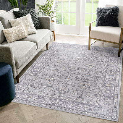 LOOM & LUXE Collection 5X7 Ivory/Grey/Oriental Non-Shedding Living Room Bedroom Dining Home Office Stylish and Stain Resistant Area Rug