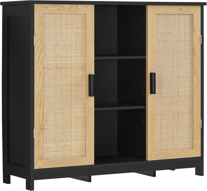Storage Cabinet Rattan Credenza for Living Room and Coffee Bar, Multifunctional