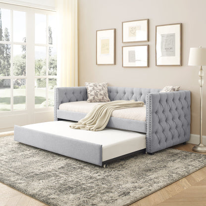 Upholstered Tufted Daybed Sofa Bed with Trundle and Convertible Design