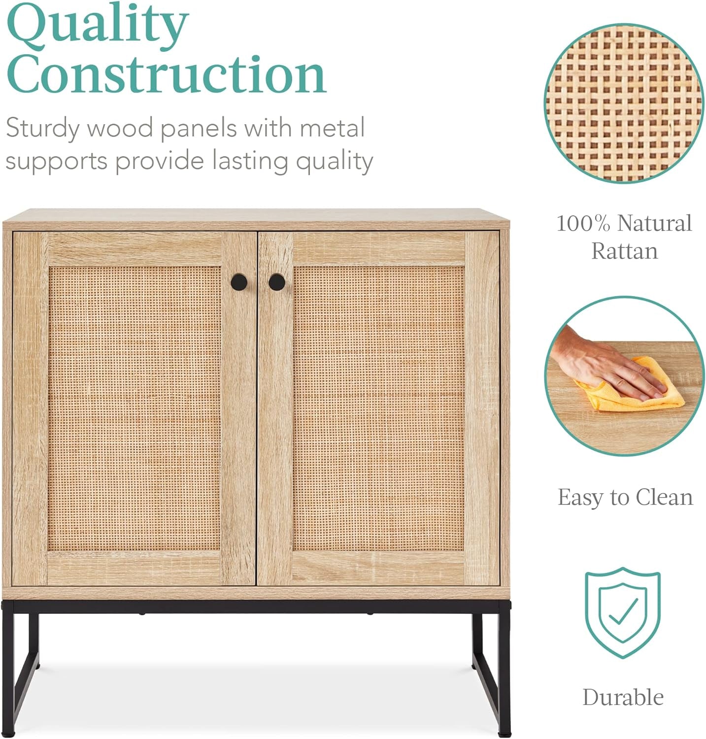 2-Door Rattan Storage Cabinet, Accent Furniture, Multifunctional