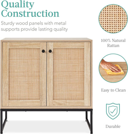2-Door Rattan Storage Cabinet, Accent Furniture, Multifunctional