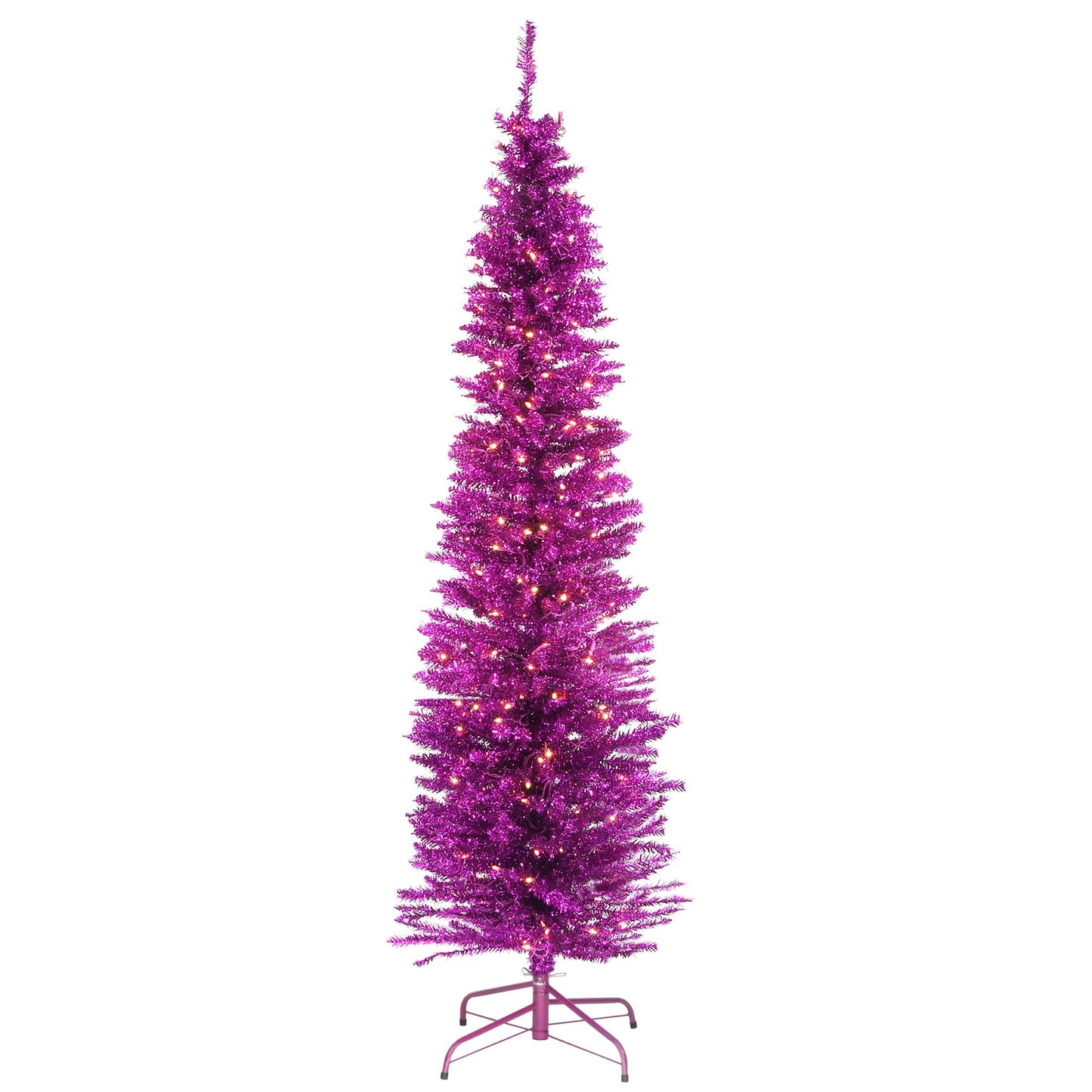 7 ft. Pre-Lit Tinsel Collection Pink Tree with Clear Lights