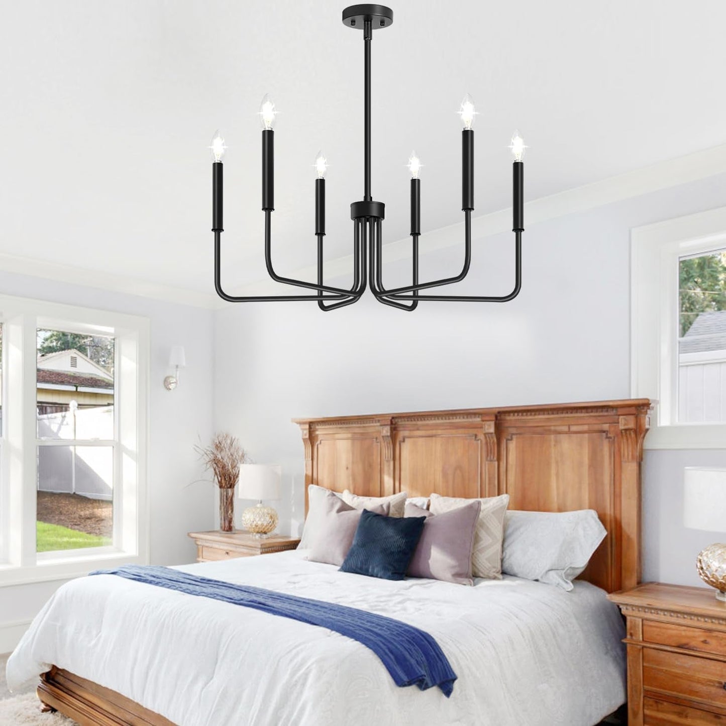 Black Chandelier, 6-Light Farmhouse Chandelier for Dining Room