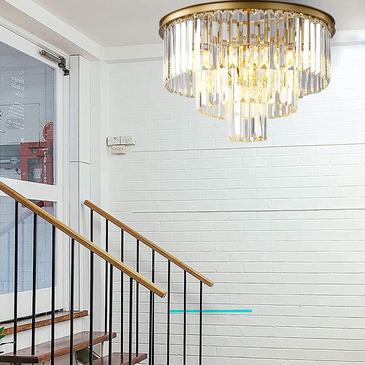 Gold Modern Crystal Chandelier Lighting K9 Crystal round Chandelier Hanging Ceiling Light Fixture 3-Tier Contemporary Crystal Pendant Light for Dining Room Living Room Bedroom