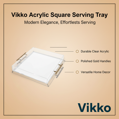 Vikko - Grace, Acrylic Tray with Gold Handle 14"x 14"x 2"
