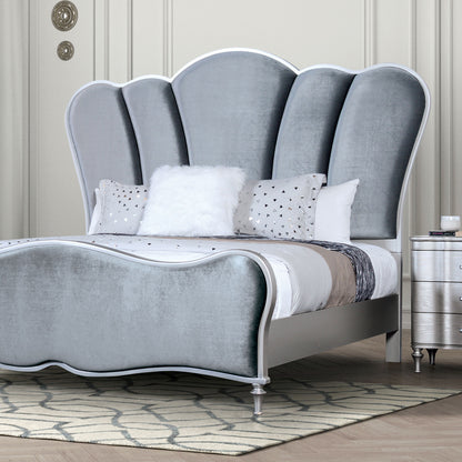 Glam Beautiful Silver Fabric 1pc Queen Size Bed Padded Channel Headboard Bedroom Furniture