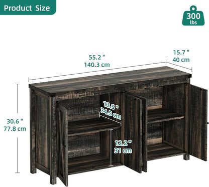 Farmhouse Sideboard Buffet Cabinet with Storage with 4 Doors, 55''