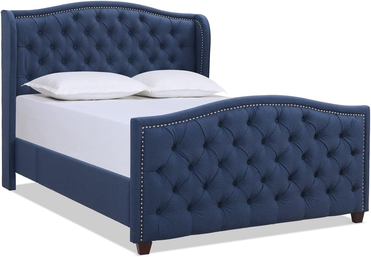 Jennifer Taylor Home Marcella Upholstered Shelter Headboard Bed Set, Queen, Olive Green Performance Velvet