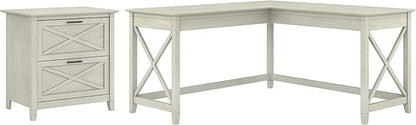 Key West L-Shaped Desk with Mobile File Cabinet for Home Office Workspace