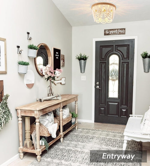 Wood Beaded Flush Mount Ceiling Light Antique Rustic Mini Chandelier