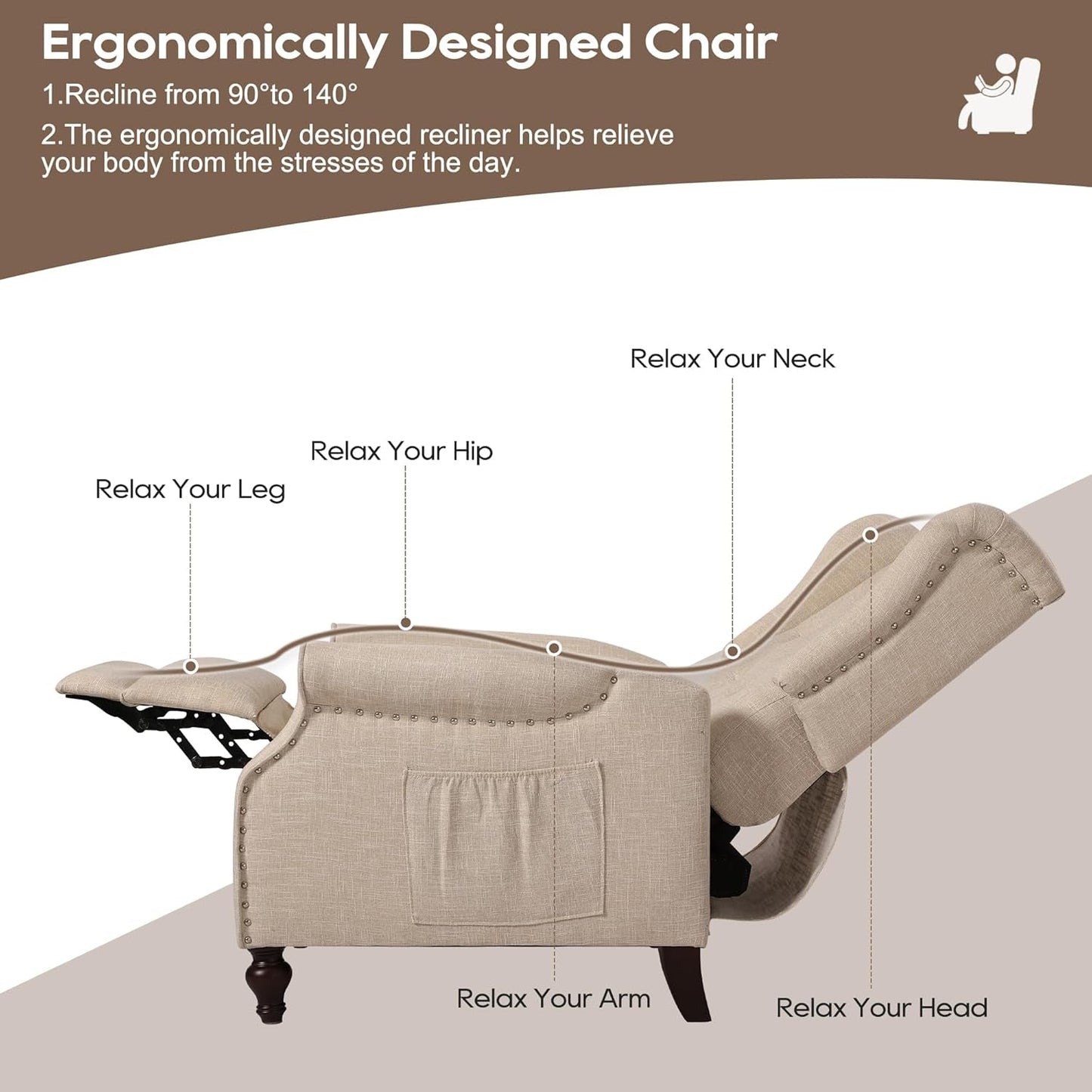 Wingback Recliner Chair with Massage and Heat, Tufted Push-Back, Ergonomic Support