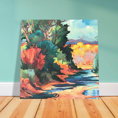 ‘Rio Pueblo’ Landscape I 16x16 Museum-Quality Matte Paper Poster | Original Artwork by American Artist Barbara Cleary