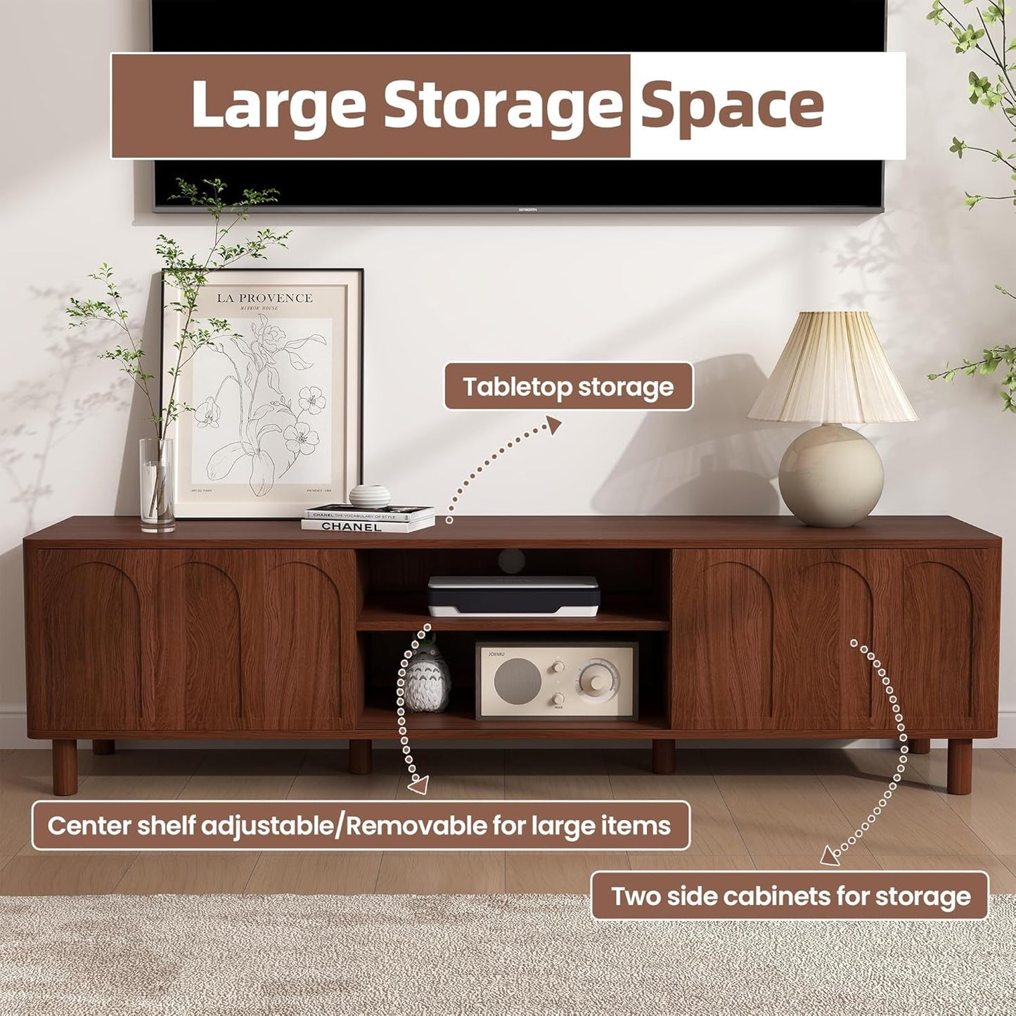 TV Stand for Tvs up to 70'', Entertainment Center with Large Storage