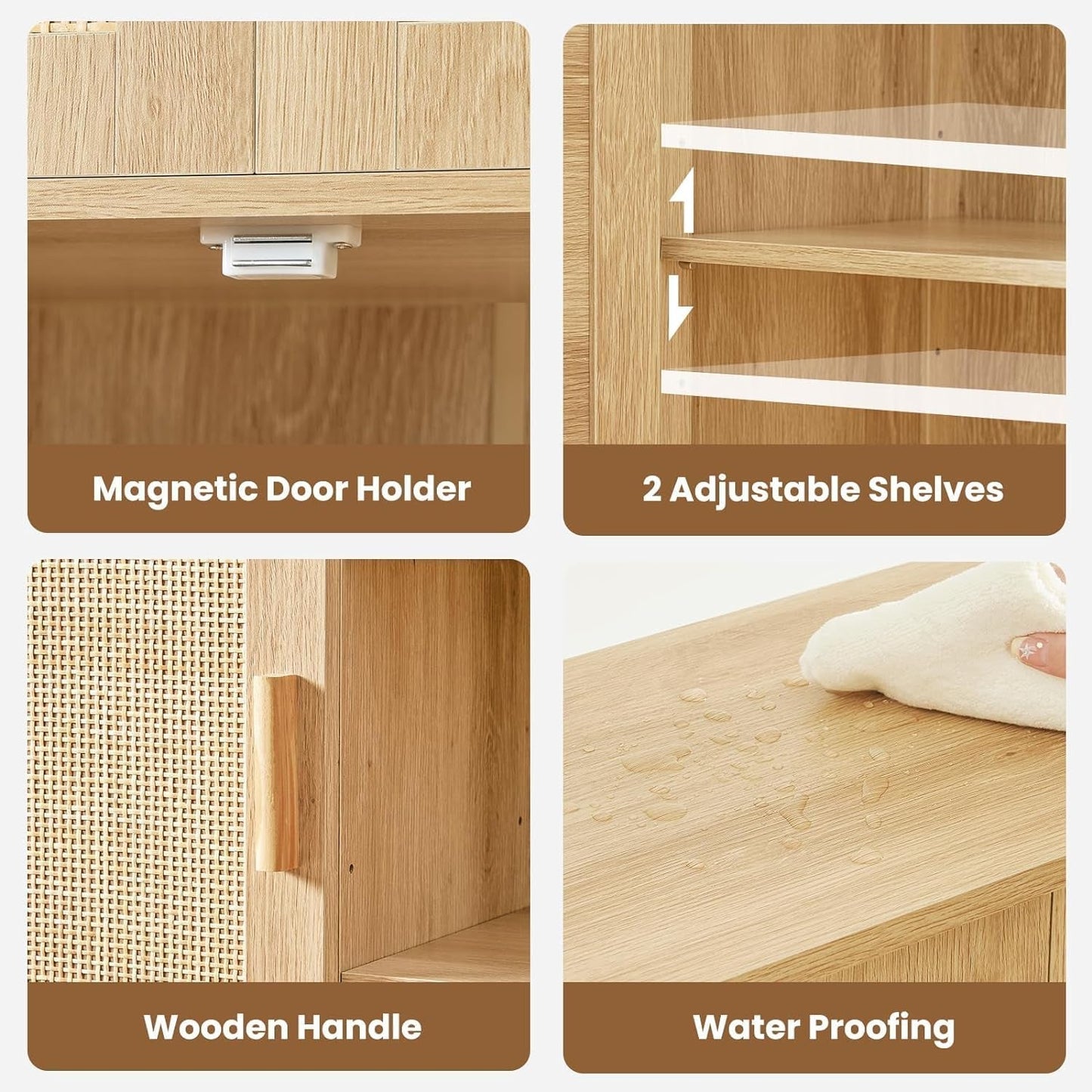 Storage Cabinet Rattan Credenza for Living Room and Coffee Bar, Multifunctional