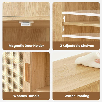 Storage Cabinet Rattan Credenza for Living Room and Coffee Bar, Multifunctional