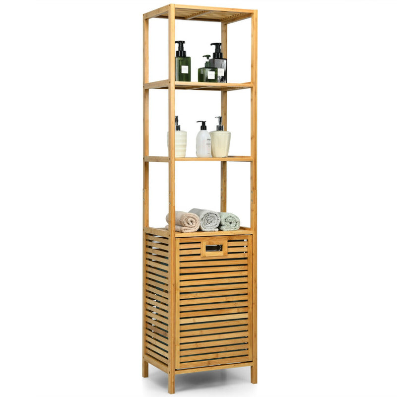 Bamboo Tower Hamper Organizer with 3-Tier Storage Shelves