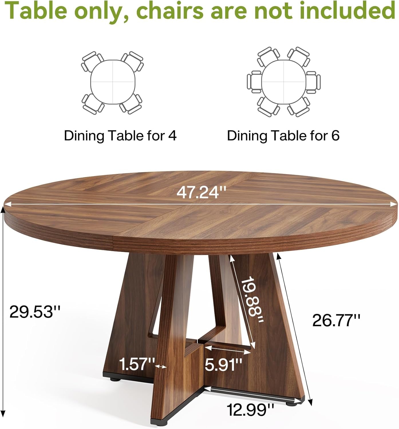 round Dining Table for 4-6 People, 47 Inches Dining Room Table with