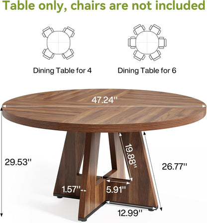 round Dining Table for 4-6 People, 47 Inches Dining Room Table with