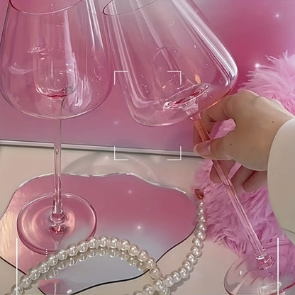 2pcs Pink Flamingo Crystal Wine Glasses - Elegant Slanted Mouth