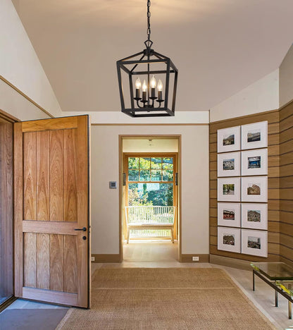 Farmhouse Rustic Black Lantern Chandelier Hanging Light Fixture