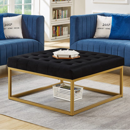 24KF Velvet Tufted Coffee Table Ottoman - Black