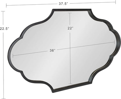 Kate and Laurel Rowla Glam Scalloped Wall Mirror, 23" X 37", Black, Chic, Sophisticated Accent Mirror for Decor or Bathroom Vanity