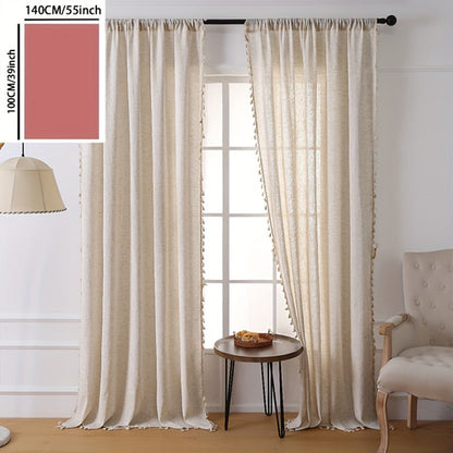Elegant Beige Sheer Curtain with Tassel Vintage Style