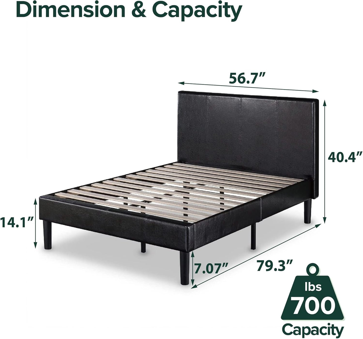 ZINUS Gerard Faux Leather Upholstered Platform Bed Frame, Mattress Foundation, Wood Slat Support, No Box Spring Needed, Easy Assembly, Full