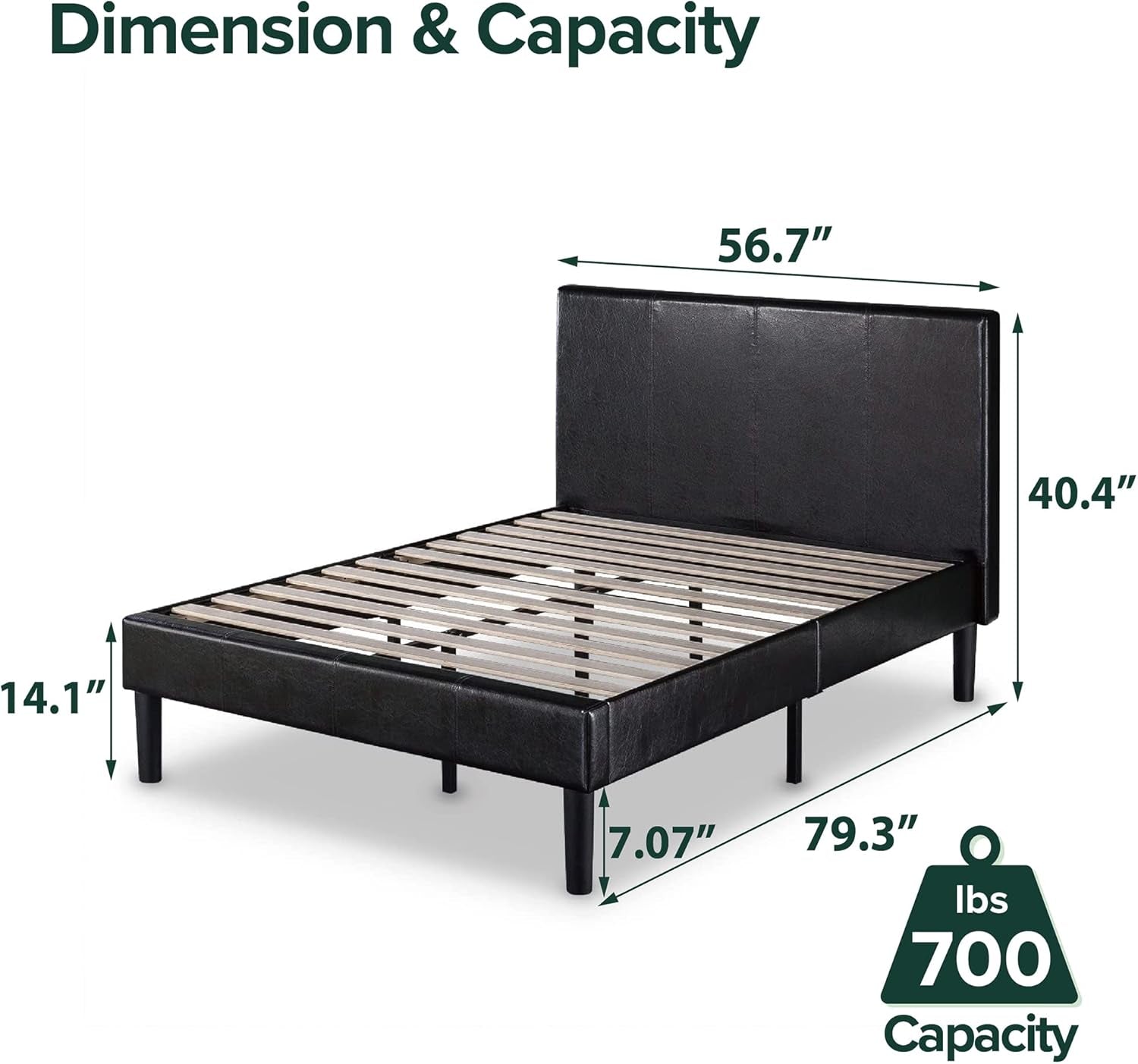 ZINUS Gerard Faux Leather Upholstered Platform Bed Frame, Mattress Foundation, Wood Slat Support, No Box Spring Needed, Easy Assembly, Full