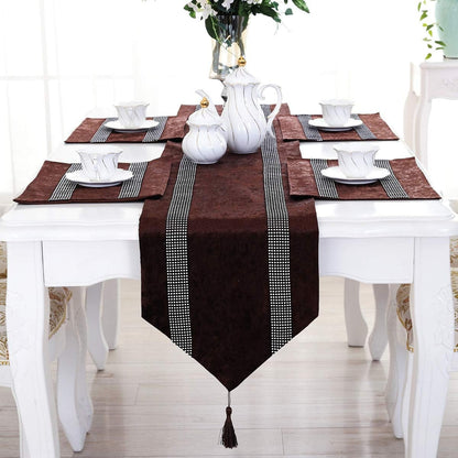 13X72-Inches European Style Rhinestone Table Runner with Tassel Decoration for Party and Wedding, Grey