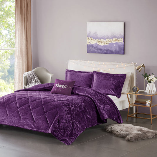 Full/Queen Velvet Comforter Set with Throw Pillow