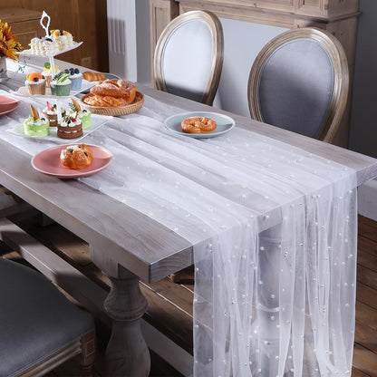 Elegant White Pearl Table Runner for Weddings  Events