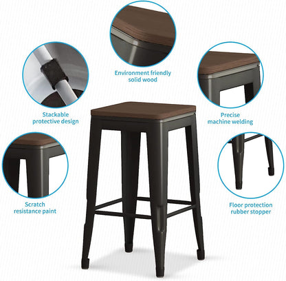 Square Metal Bar Stool Stackable Set of 2
