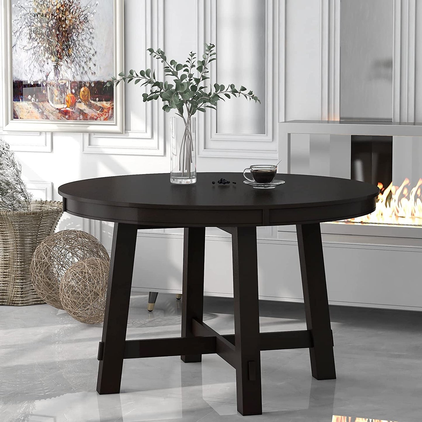 Espresso Extendable Farmhouse round Wood Table