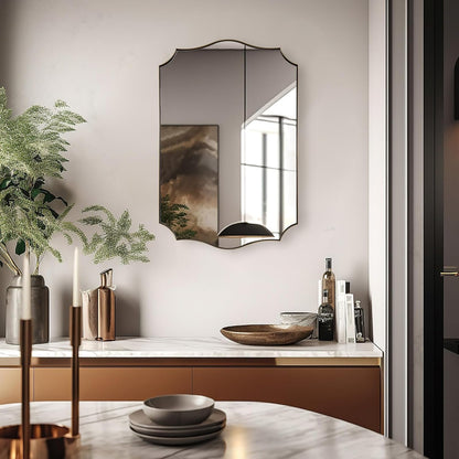 Stainless Steel Metal Frame Wall Mount Vanity Mirror, 22X30 Irregular