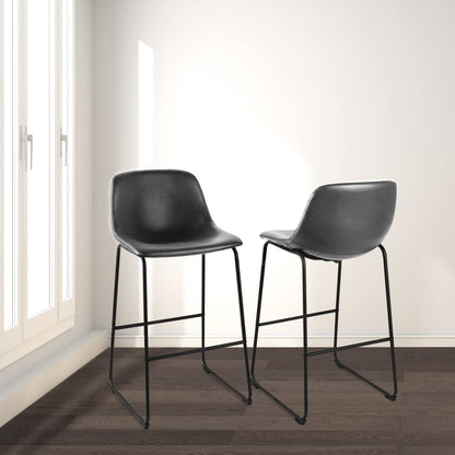 Industrial Grey PU Leather Bar Stools with Back (Set/2)