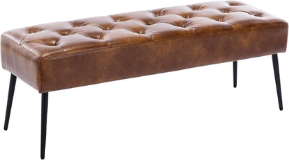 DUHOME Button-Tufted Ottoman Bench, Upholstered Bedroom Benches Footrest Stool Dining Bench Leather Accent Bench for Entryway Dining Room Living Room Bedroom End of Bed, Dark Brown