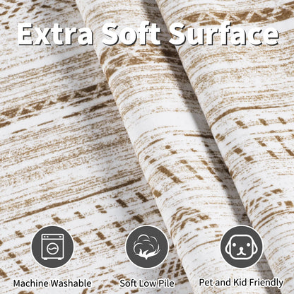 2'X3' Door Mat Entry Rug Machine Washable Rugs Boho Moroccan Area Rug Soft Neutral Geometric Bohemian Carpet Distressed Indoor Rugs for Bedroom Entryway Kitchen Bathroom Nonslip Rug Brown