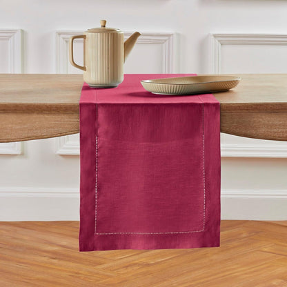 Solino Home Purple Linen Table Runner 60 Inches Long – 100% Pure Linen Classic Hemstitch Table Runner 14 X 60 Inch – Machine Washable Dining Table Runner for Valentines Day, Spring, Easter Decor