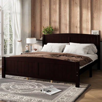 King Size Platform Bed, Solid Wood Platform Bed with Support Slats and Strong Structure, No Box Spring Needed, Espresso