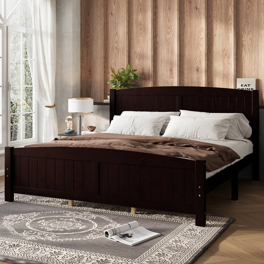 King Size Platform Bed, Solid Wood Platform Bed with Support Slats and Strong Structure, No Box Spring Needed, Espresso