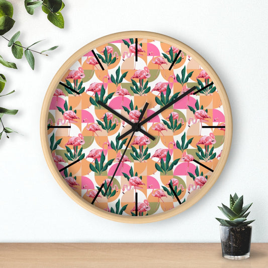 2882Time™ Retro Pink Flamingo Geometric Clock