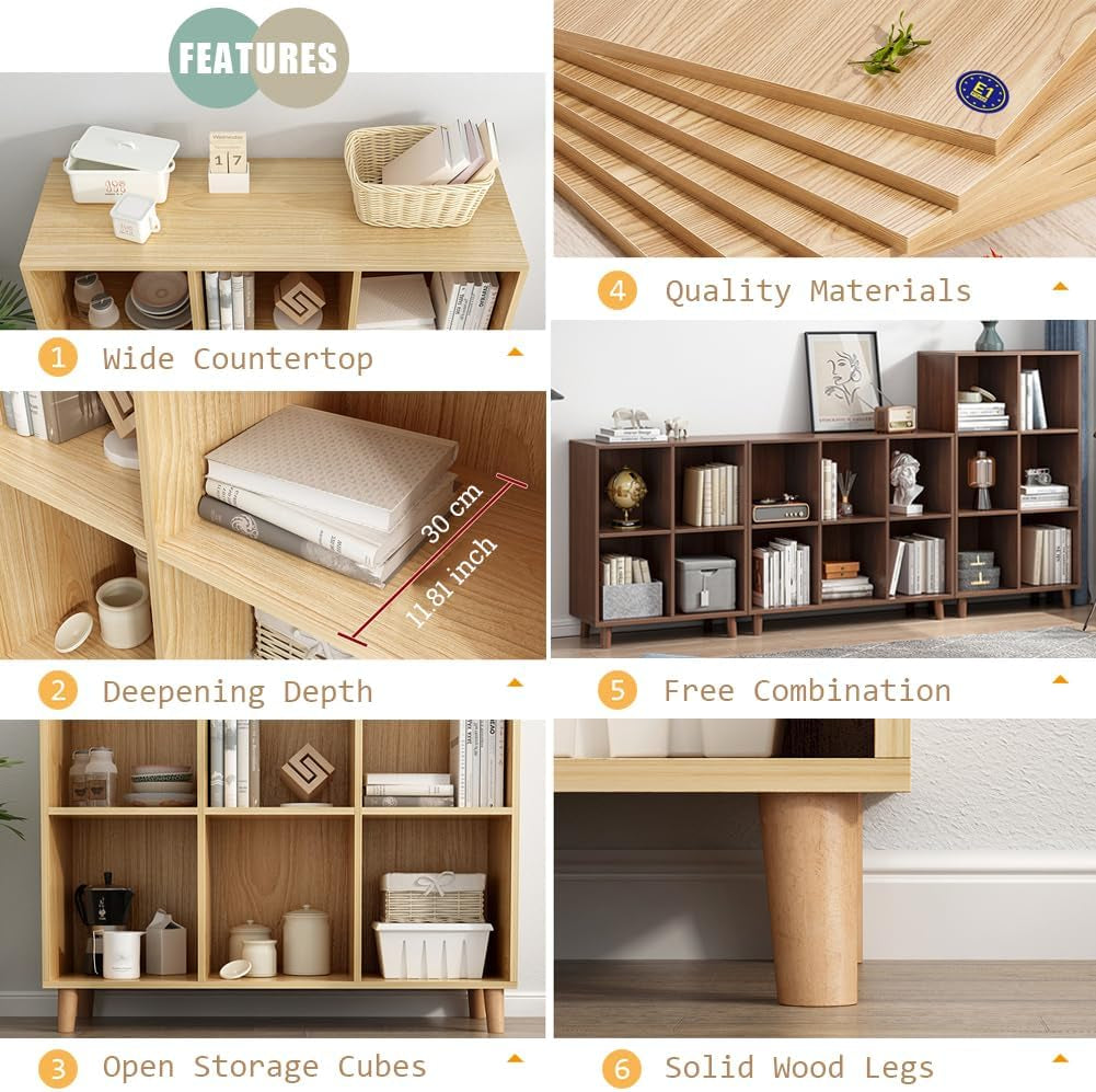 Open Cube Low Bookcase - 3-Tier Freestanding Storage Display Cabinet