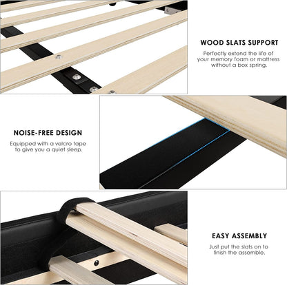 Queen Faux Leather Upholstered Platform Bed Frame