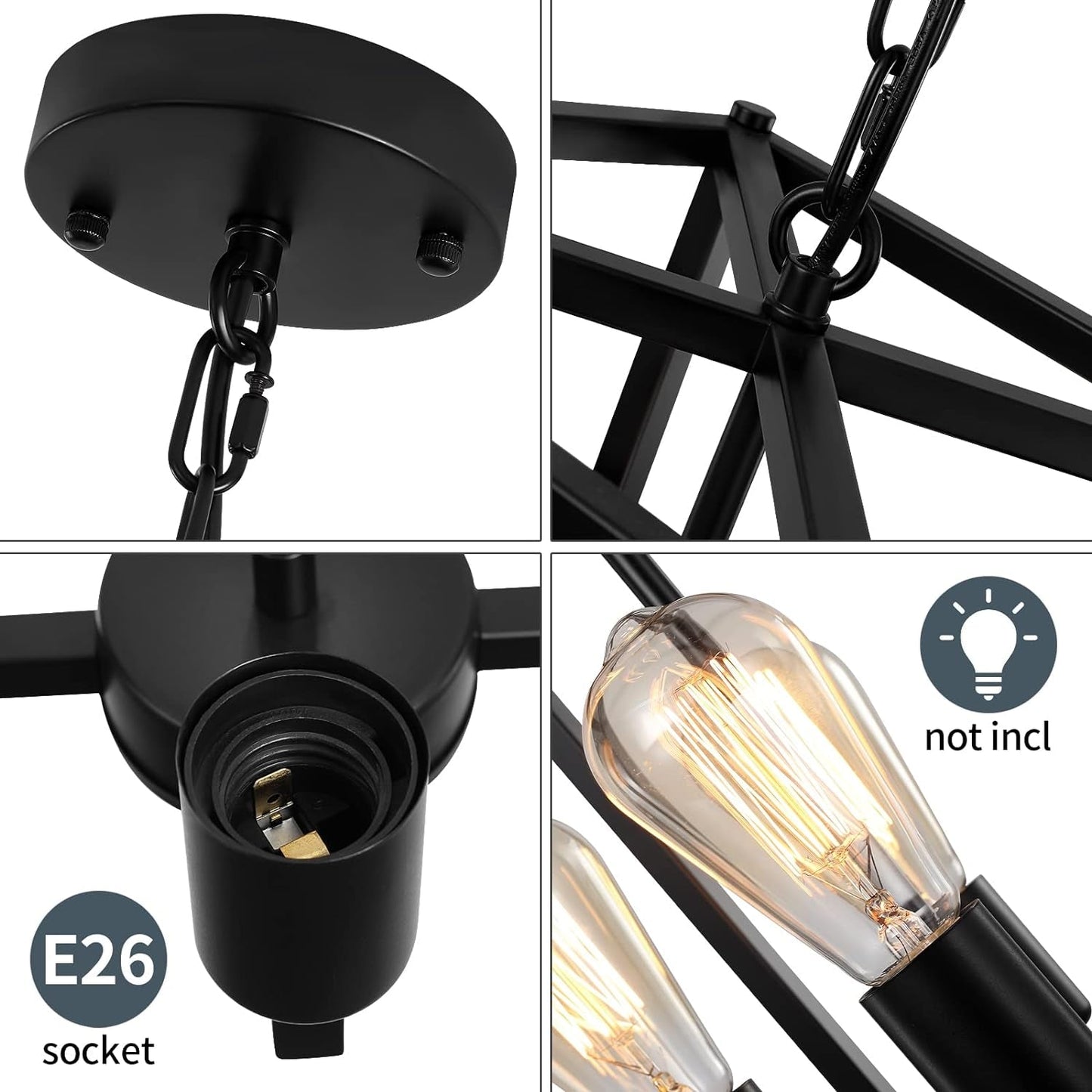 Black Chandelier Dining Room Light Fixtures over Table, 4-Light