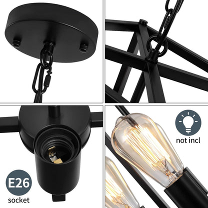 Black Chandelier Dining Room Light Fixtures over Table, 4-Light