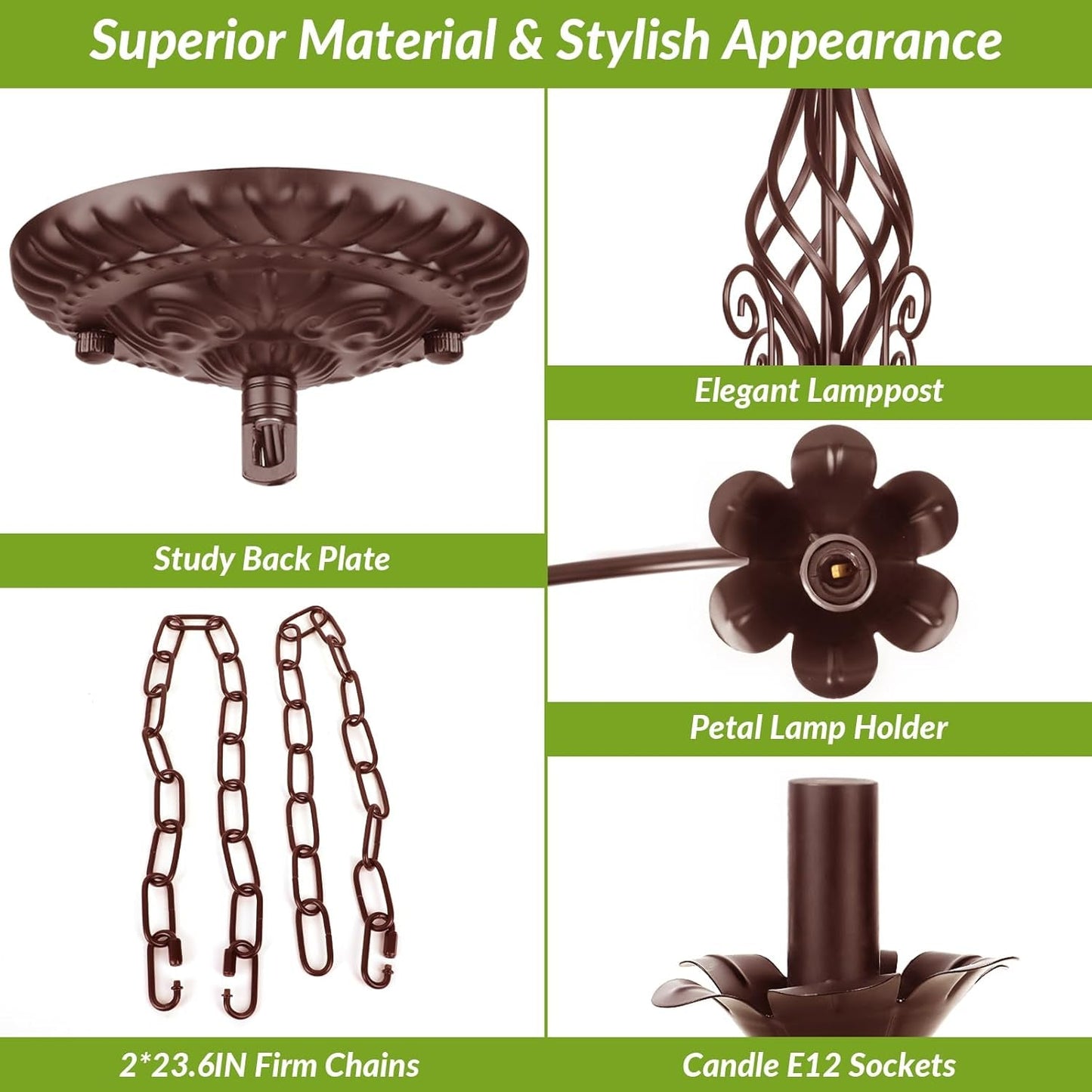 6-Light Farmhouse Candle Chandelier for Living Room, Rustic Industrial